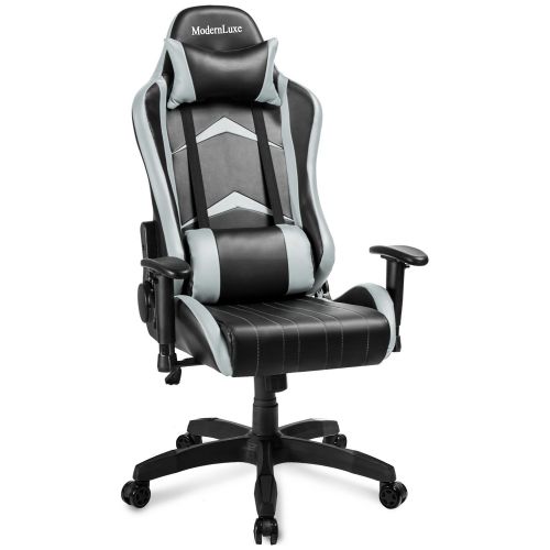  Modern Luxe Racing Style PU Leather Office Chair Swivel Computer Gaming Chair Executive Reclining Chair (Grey)