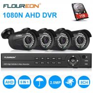 Floureon FLOUREON House Security Camera System 1080N DVR + 4 Pack 1.0MP CMOS Lens CCTV Security Camera 1500TVL Night Vision Remote Access Motion Detection (4CH+ 4X 1500TVL Camera)