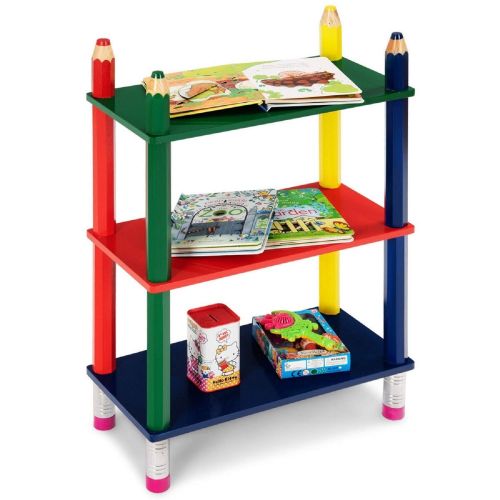 코스트웨이 COSTWAY 3 Tiers Kids Bookshelf Crayon Themed Shelves Storage Bookcase by SpiritOne + Gift Coconut Shell Massage Ball
