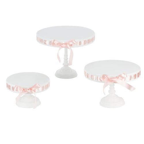  Amalfi Decor Lily 3-Piece White Metal Ribbon Cake Stand Set, Round DIY Display Pedestal 15 Interchangeable Satin Ribbons Included