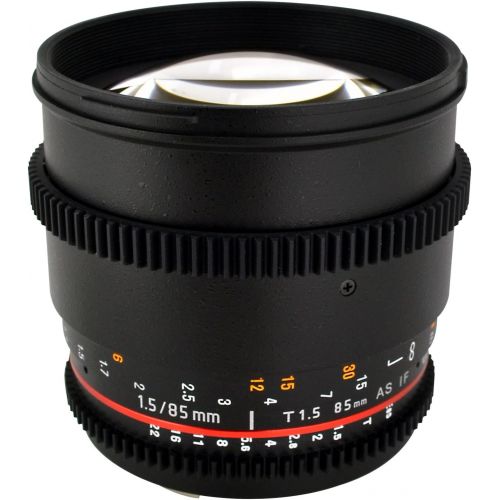  Rokinon CV85M-N 85mm t1.5 Aspherical Lens for Nikon with De-Clicked Aperture and Follow Focus Compatibility Fixed Lens