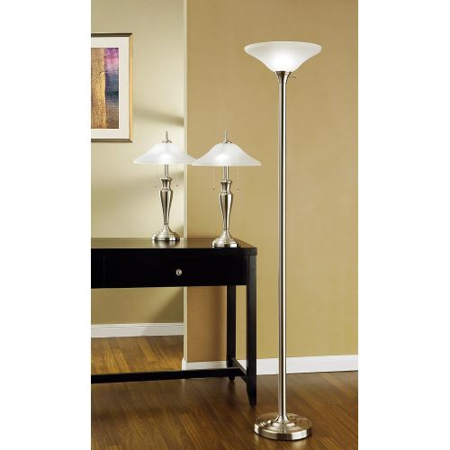  Artiva USA Triple-Pack, Classic Cordinates, 71-Inch Torchiere and 24-Inch Table Lamps Set in Brushed Steel Finish Hammered Glass Shades