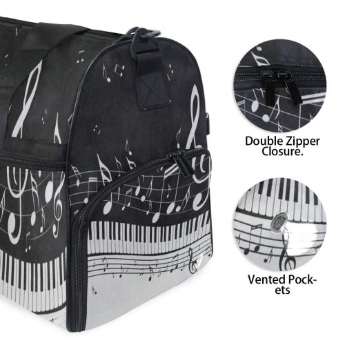  All agree Travel Gym Bag Abstract Piano Music Note Black Weekender Bag With Shoes Compartment Foldable Duffle Bag For Men Women