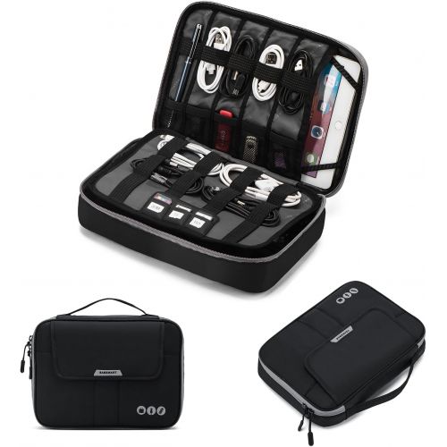  [아마존베스트]BAGSMART Universal Travel Cable Organizer Electronics Accessories Carry Bag for 9.7 inch iPad, Kindle, Power Adapter, Black+Grey
