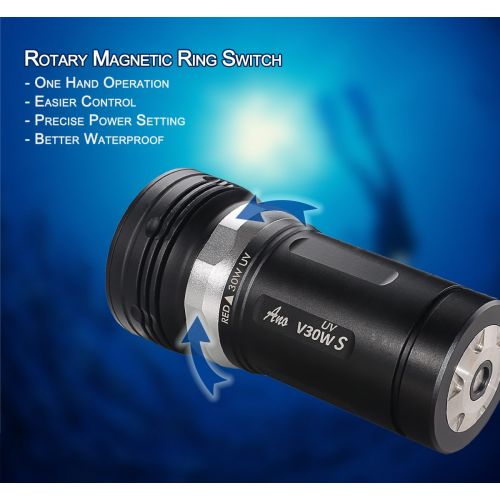  Ano V30WSUV Diving Video Light with White Red UV Color 3600 Lumens Diving Photo Light with Samsung Battery Pack and Charger Waterproof Underwater Professional Video Light