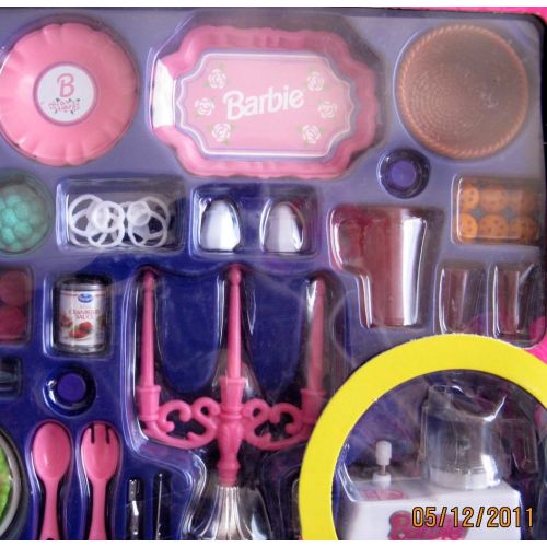 바비 Barbie FUN FIXIN GLAMOROUS DINING & MEAL Playset w Wind Up FOOD PROCESSOR & More! (1997 Arcotoys, Mattel)