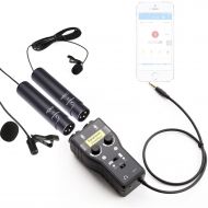 Movo Dual XLR Lavalier Condenser Microphone Bundle with Saramonic 2-Channel Pre-AmpMixer for DSLR Camera, iPhone, iPad, iPod, and Android Smartphones