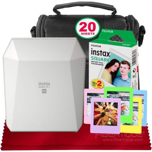 후지필름 Fujifilm Instax SHARE Smartphone Printer SP-3 (White) with Instant Film, Deluxe Camera Case, and FiberTique Cloth