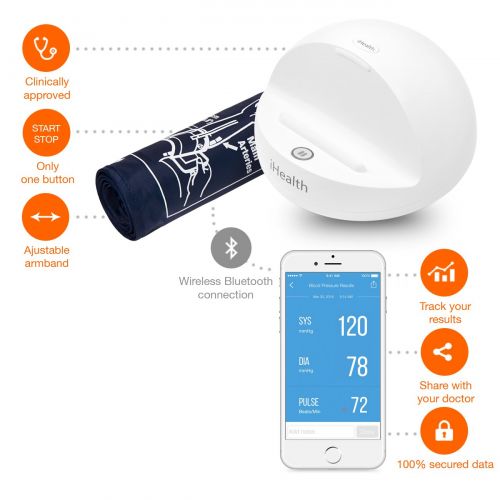 아이헬스 IHealth iHealth Ease Wireless Bluetooth Blood Pressure Monitor, Digital Upper Arm Blood Pressure Cuff, BP monitor for iOS & Android Devices (Standard Cuff), Mobile Heart Monitor Blood Pres
