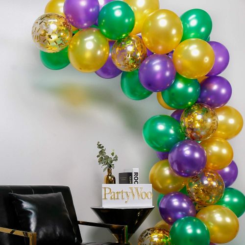  PartyWoo Purple Green Gold Balloons 50 pcs 12 Inch Purple Balloons Gold Balloons Hunter Green Balloons and Gold Confetti Balloons for Carnival, Vintage Party, Little Mermaid Party,