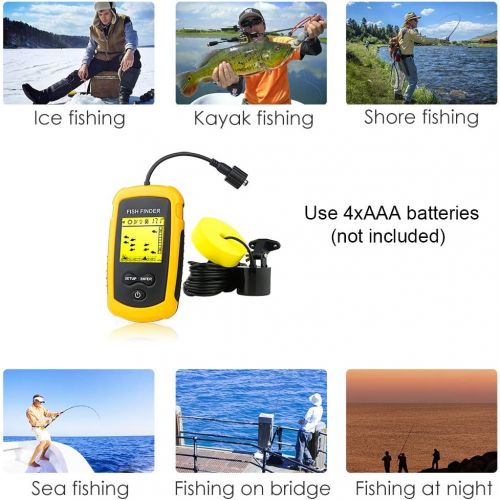  Venterior VT-FF001 Portable Fish Finder, Fishfinder with Wired Sonar Sensor Transducer and LCD Display