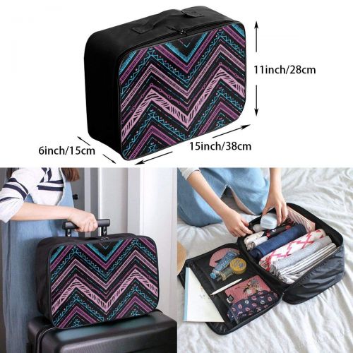  HFXFM Stripes Bright Tribal Zigzag Travel Pouch Carry-on Duffel Bag Waterproof Portable Luggage Bag Attach to Suitcase