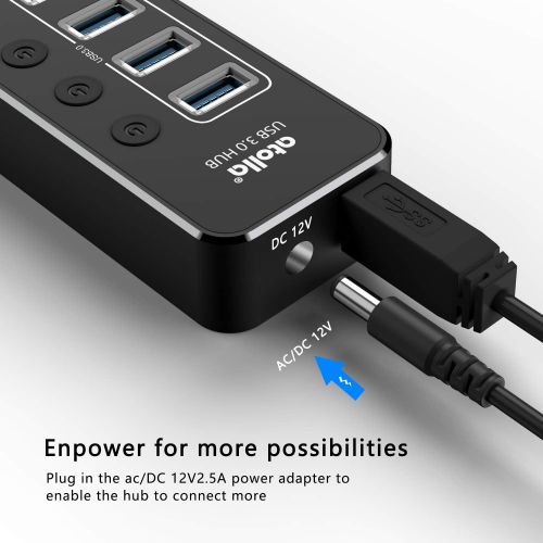  [아마존 핫딜] Atolla Powered USB Hub 3.0, atolla Aluminum 8-Port USB Hub with 4 USB 3.0 Data Ports and 4 USB Smart Charging Ports, USB Splitter with 12V/2.5A Power Adapter and Individual On/Off Switche