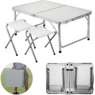 Happybuy Aluminum Folding Picnic Table with 2 Benches 4 Person Adjustable Height Portable Camping Table and Chairs Set for Office Garden Outdoor