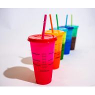 [아마존 핫딜] [아마존핫딜]Generic Take Three Boutique Color Changing 24oz Cold Cups - 5 Reusable Cups, Lids and Straws - Summer Coffee Tumblers - Summer Cups