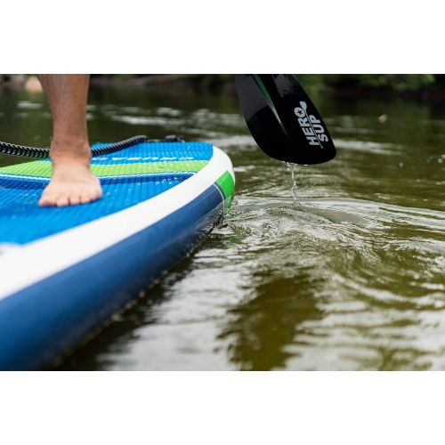 인플레터블 Hero SUP 112 Crusader Inflatable SUP All-Around Stand Up Paddle Board, Rolling Backpack, 3-Piece Paddle, 3 Removable Fins, Dual Action Hand Pump, Includes New 10 Leash & 15L Dry Ba