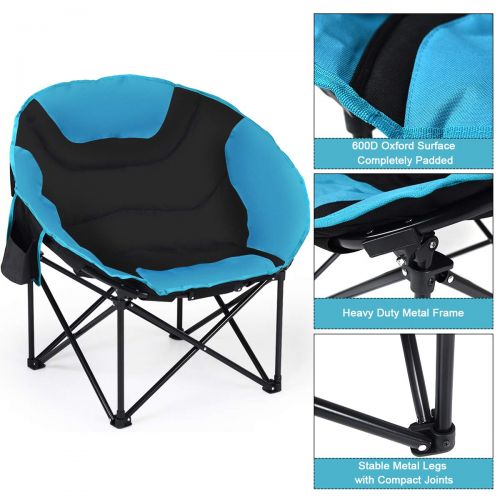  Guide Giantex Folding Camping Chair Moon Saucer Chair Lightweight Sofa Chair Round Beach Chair with Soft Padded Seat, Cup Holder and Metal Frame Chairs for Hiking, Camping, Fishing or Pi