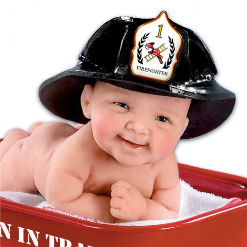  The Ashton-Drake Galleries Cheryl Hill Fireman In Training Realistic Miniature Baby Boy Doll In Red Wagon