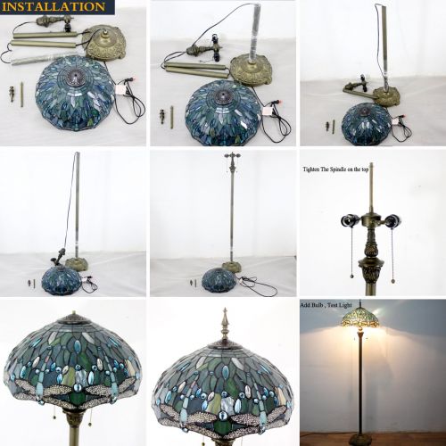  Tiffany Style Floor Standing Lamp 64 Inch Tall Green Liaison Stained Glass Shade 2 Light Antique Base for Bedroom Living Room Reading Lighting Coffee Table Set S160G WERFACTORY