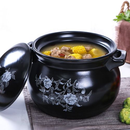  WHS Cookware Auflauf Suppentopf 5L Unterglasur Suppe (Schwarz) Grosse Keramik Heatproof Muttertag Vatertag Geschenk