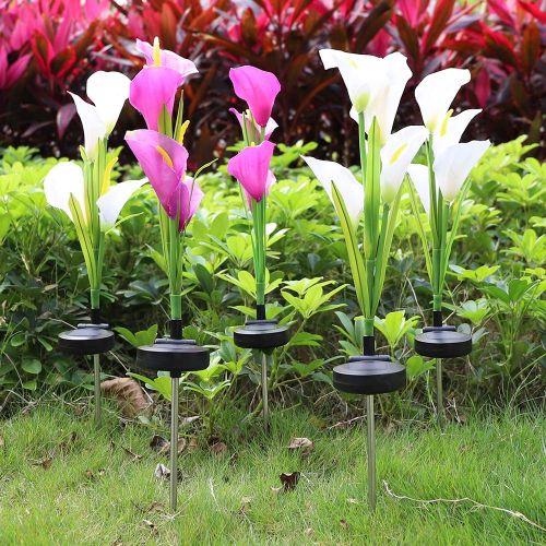  [아마존 핫딜]  [아마존핫딜]WOSPORTS 3 Pack Solar Lights Outdoor Garden Stake Flower Lights with Total 12 Lily Flower, Multi Color Changing LED Lily Solar Powered Lights (Solar Flower Lights Outdoor 3pack)