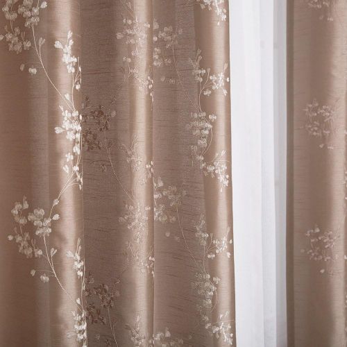  Jinchan Faux Silk Floral Embroidered Grommet Top Curtains for Bedroom Embroidery Curtain for Living Room 84 inches Long, 2 Panels, Burgundy Red