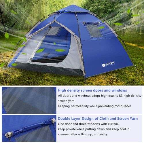  Weanas Instant Camping Tent, 3-4 Person Automatic Pop-Up Family Tents Waterproof Portable Backpacking Tent w/Carry Bag for Outdoor Hiking Travel Beach