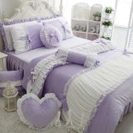 FADFAY Cute Girls Short Plush Bedding Set Romantic White Ruffle Duvet Cover Sets 4-Piece,Purple Full