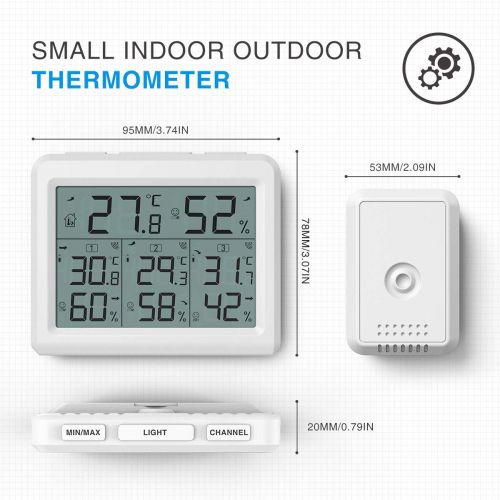  AMIR Indoor Outdoor Thermometer, 3 Channels Digital Hygrometer Thermometer with 3 Sensor, Humidity Monitor Wireless with LCD Display, Room Thermometer and Humidity Gauge for Home,