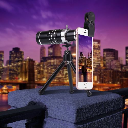  18X HD Telephoto Lens Kit for Phone Camera, AFUNTA Zoom Telescope Telescopic Lens with Mini Tripod Compatible iPhone Samsung Smartphone - Black