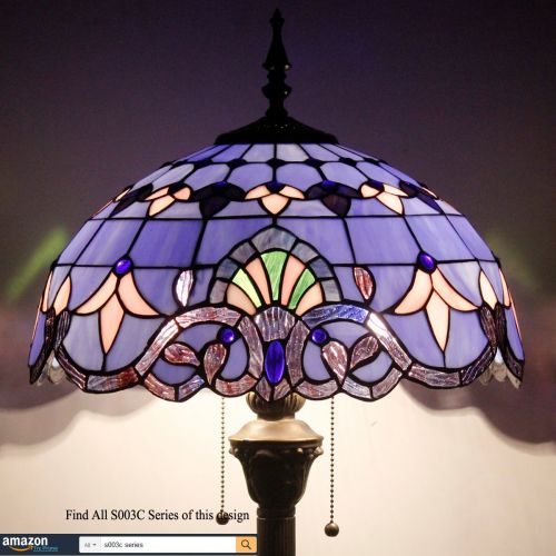 WERFACTORY Tiffany Style Floor Standing Lamp 64 Inch Tall Purple Blue Lavender Stained Glass Baroque Shade 2 Light Antique Base for Bedroom Living Room Reading Lighting Table Set S003C WERFAC