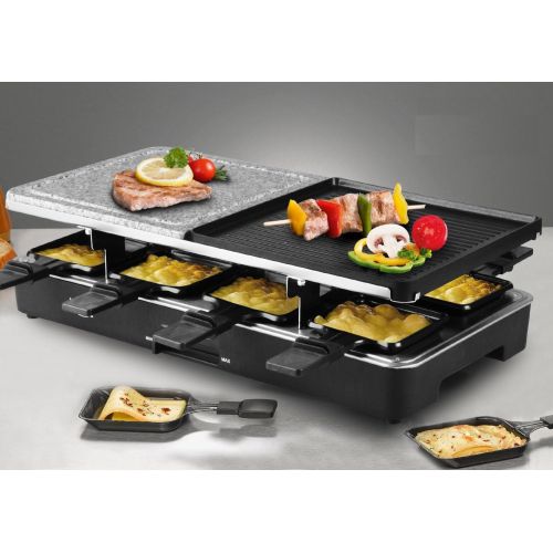  Artestia Electric Raclette Grill with Two Half Top Plates(Non-Stick Reversible Aluminum and High Density Granite Grill Stone), Serve the whole family (Half Stone and Half Aluminum