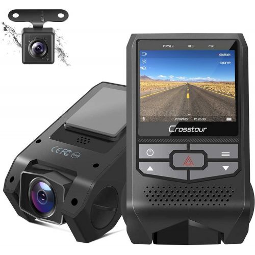  Crosstour Front and Rear Dash Cam FHD 1080P Mini Dual in Car DVR Dashboard Recorder with G-Sensor, HDR, Loop Recording, Motion Detection, Parking Mode, Screen Rotation (CR600)