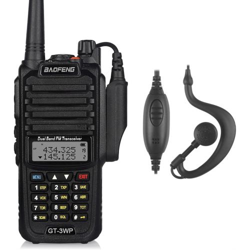  BaoFeng PoFung GT-3WP Dual Band Two-Way Radio, Waterproof Dustproof IP67 Walkie Talkie Transceiver, VHF UHF with Programming Cable, Black