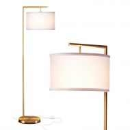 Brightech Montage Modern - LED Floor Lamp for Living Room- Standing Accent Light for Bedrooms, Office - Tall Pole Lamp with Hanging Drum Shade - Antique Brass