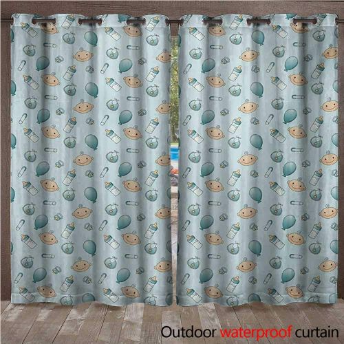  WilliamsDecor Baby Outdoor Curtain for Patio Infant Head with Balloons Pacifiers and Milk Bottles Newborn Inspired W84 x L84(214cm x 214cm)