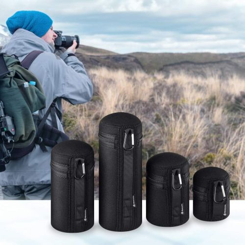  [아마존베스트]Powerextra 4X Zipper Lens Case Lens Pouch Bag with Thick Protective Neoprene for DSLR Camera Lens (Fit for Canon, Nikon, Sony, Olympus, Panasonic) Includes: Small, Medium, Large, X