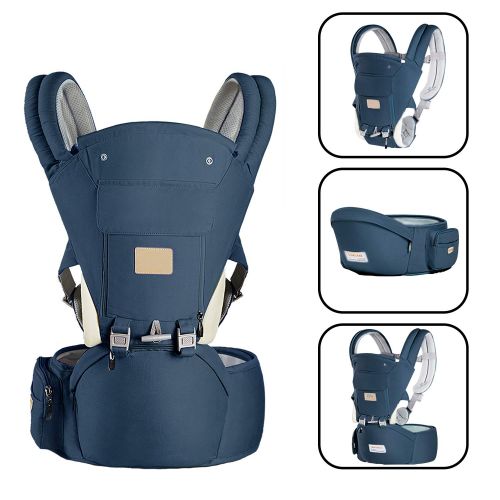  HangHang Baby Carrierwith Cushion Hip Seat and Windproof Cap Perfect for Newborn, Infant, Hiking-Blue
