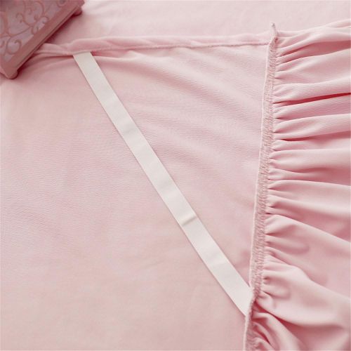  Brand: ABREEZE ABREEZE 100% Cotton 4-Piece Pink Bedding Set Girls Fairy Bedskirts Ruffle Lace Princess Duvet Cover Set Full Size