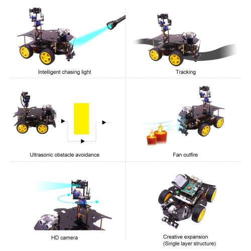  Yahboom Ultimate Starter Kit for Raspberry Pi 3 B+ HD Camera Programmable Smart Robot Car Kit with 4WD Electronics Education DIY Kit for Teens （Raspberry Pi not Include）
