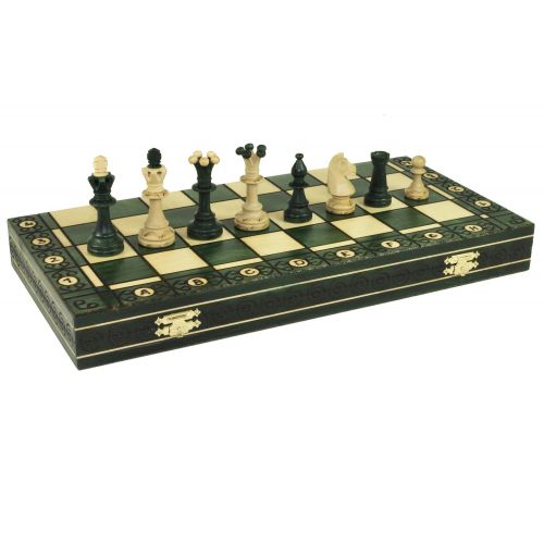  Wegiel CONSUL GREEN HANDCRAFTED TOURNAMENT WOODEN CHESS Board 19 x 19- Chessmen Weighted