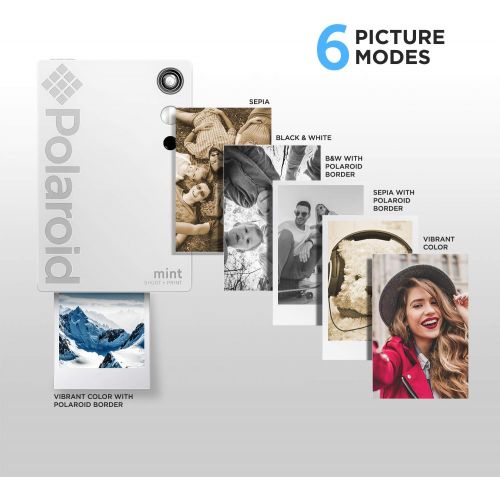 폴라로이드 Zink Polaroid Mint Instant Print Digital Camera (White), Prints on Zink 2x3 Sticky-Backed Photo Paper
