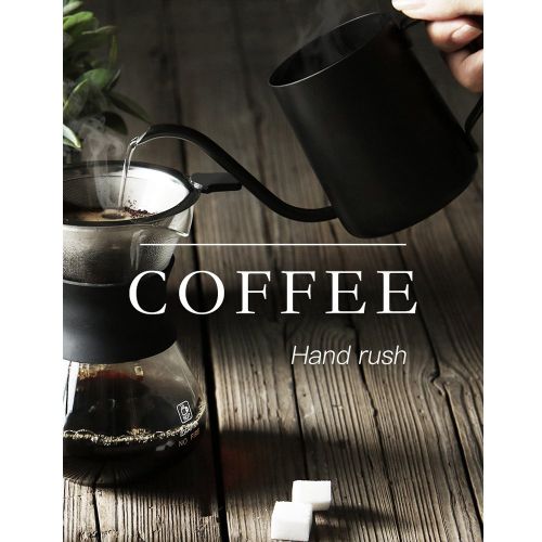  TAMUME 350ml Schwarz Tropfwasserkocher mit 4MM Tuelle Drip Kettle Antihaft Beschichtung fuer Drip Kaffee und Edelstahl-Koerper Kaffeefilterhersteller - Schwarz