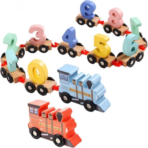  EFOSHM Wooden Train Toy Set 12pcs-Train Cars Digital Toy Set-Toy Train Sets for Kids Toddler Boys and Girls