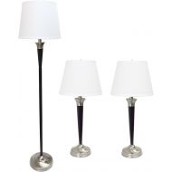 Elegant Designs LC1018-MBC Malbec Black and Brushed Nickel 3 Pack Lamp Set with 2 Table Lamps and 1 Floor Lamp