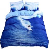 EsyDream Surfing at Sea Boys Duvet Bedlinen Sheet King Queen Twin 3D Oil Painting Ocean Surfing Sport Mens Boys Bedding Bedspreads No Quilt(Color 19,Twin-4PC)