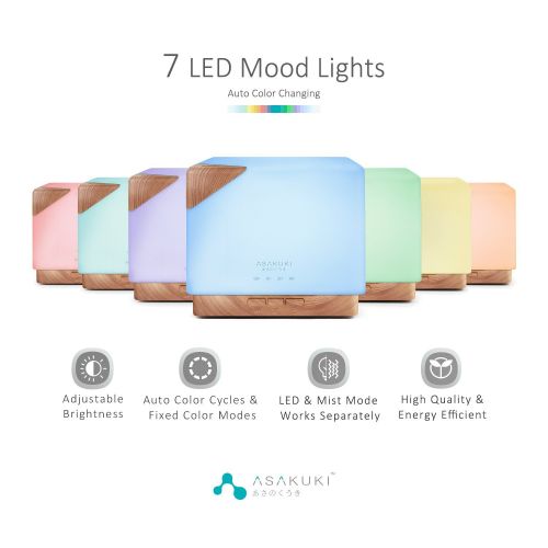  ASAKUKI 700ml Premium, Essential Oil Diffuser, 5 in 1 Ultrasonic Aromatherapy Fragrant Oil Vaporizer Humidifier, Timer and Auto-Off Safety Switch, 7 LED Light Colors