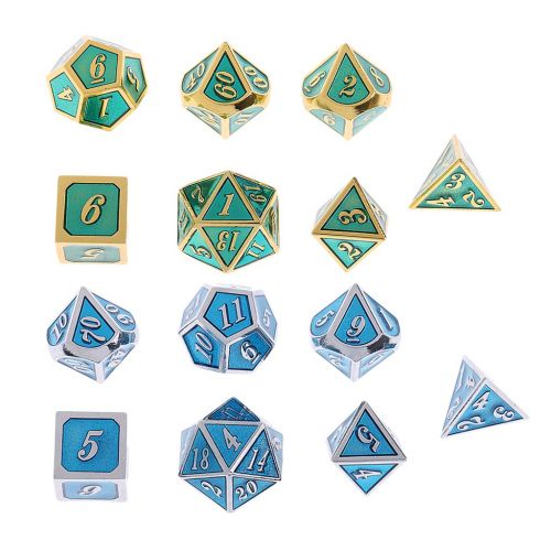  SunniMix 14x Polyhedral Alloy Dice Set Dies D4-D20 Toy 14mm/0.56inch for Craps Gambling Props