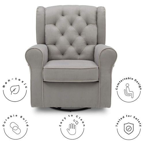  Delta Furniture Delta Children Emerson Upholstered Glider Swivel Rocker Chair, Dove Grey with Soft Grey Welt