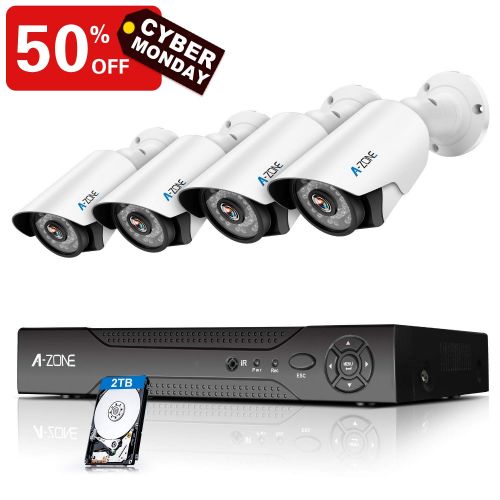 A-ZONE Security Camera System - 4 Channel 1080P DVR 4 x HD 1080P IP67 Waterproof Night Vision IndoorOutdoor Camera Home Surveillance System, Customizable Motion Detection,Pre-Installed 2